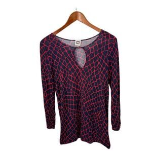 Anne Klein Womens Snake Print Keyhole Neck Long Sleeve Casual Tunic Top M